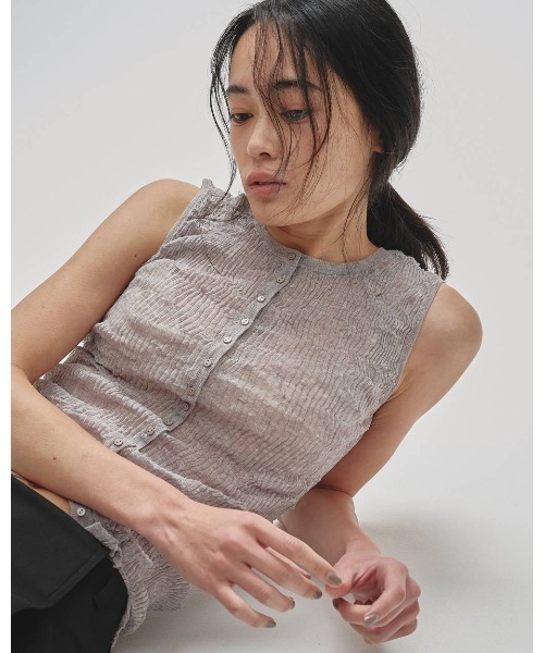 タンクトップ ノースリーブ 2way Sheer Knitvest レディースの画像