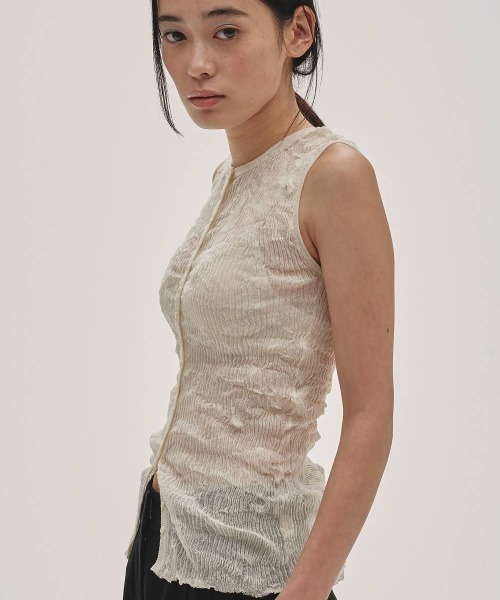 タンクトップ ノースリーブ 2way Sheer Knitvest レディースの画像