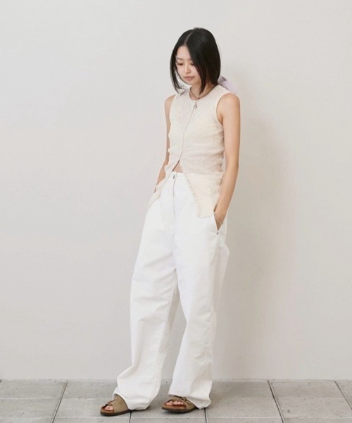 タンクトップ ノースリーブ 2way Sheer Knitvest レディースの画像