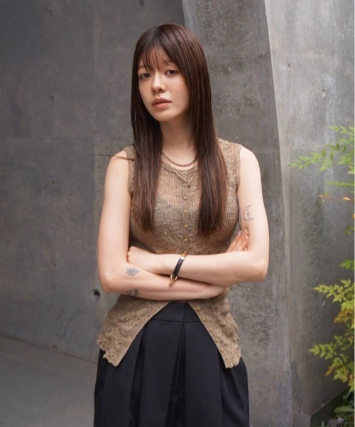 タンクトップ ノースリーブ 2way Sheer Knitvest レディースの画像