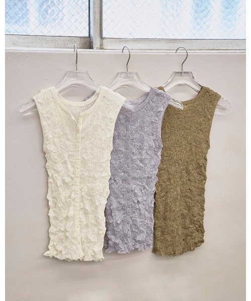 タンクトップ ノースリーブ 2way Sheer Knitvest レディースの画像