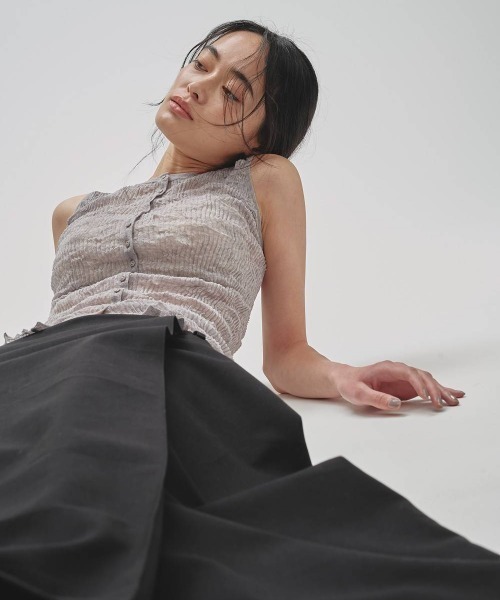 タンクトップ ノースリーブ 2way Sheer Knitvest レディースの画像