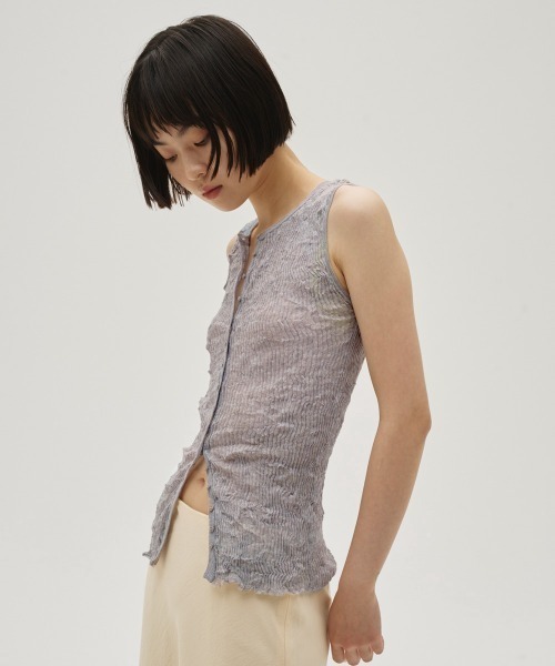 タンクトップ ノースリーブ 2way Sheer Knitvest レディースの画像
