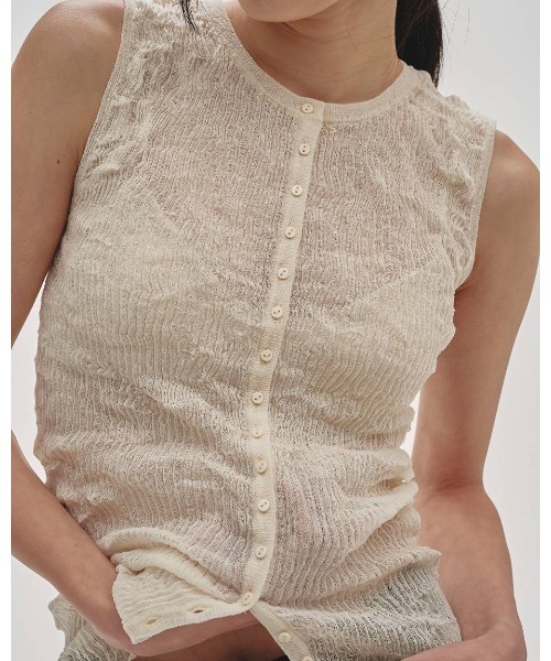 タンクトップ ノースリーブ 2way Sheer Knitvest レディースの画像