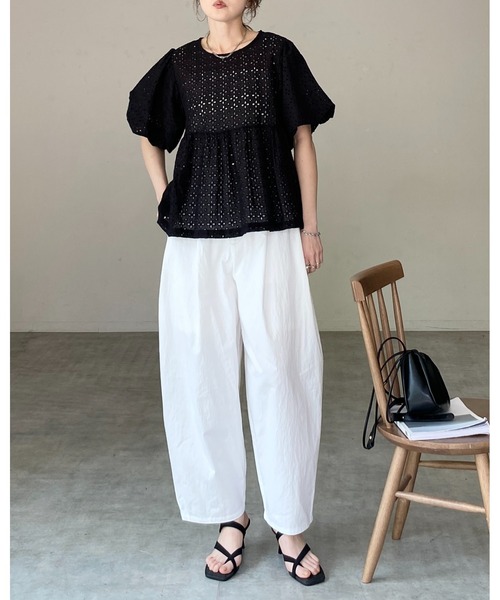 She's Closet ブラウス シャツ 半袖 スカラップレース 半袖 ボリューム