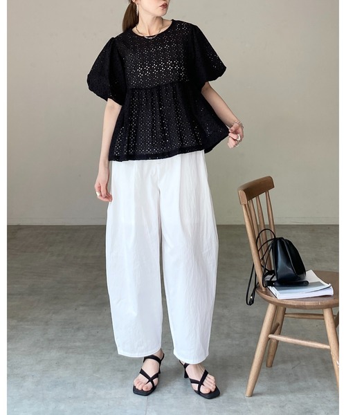 She's Closet ブラウス シャツ 半袖 スカラップレース 半袖 ボリューム