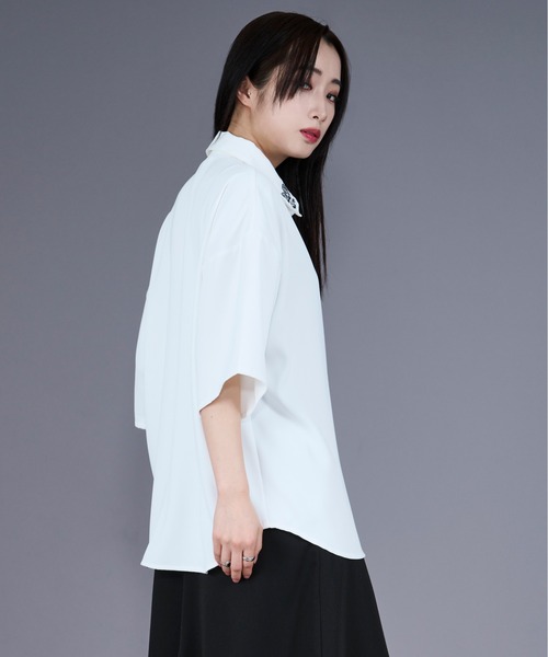 「Ellno Loset」 半袖シャツ LARGE ライトグレー メンズ_画像2