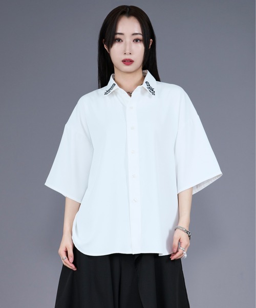 「Ellno Loset」 半袖シャツ LARGE ライトグレー メンズ_画像3
