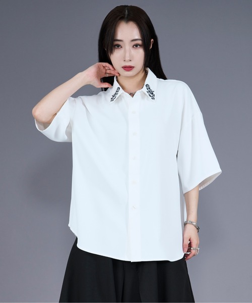 「Ellno Loset」 半袖シャツ LARGE ライトグレー メンズ_画像4