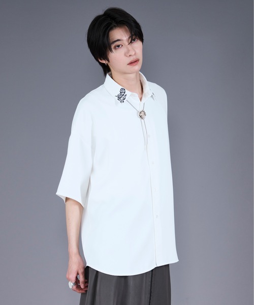 「Ellno Loset」 半袖シャツ LARGE ライトグレー メンズ_画像6