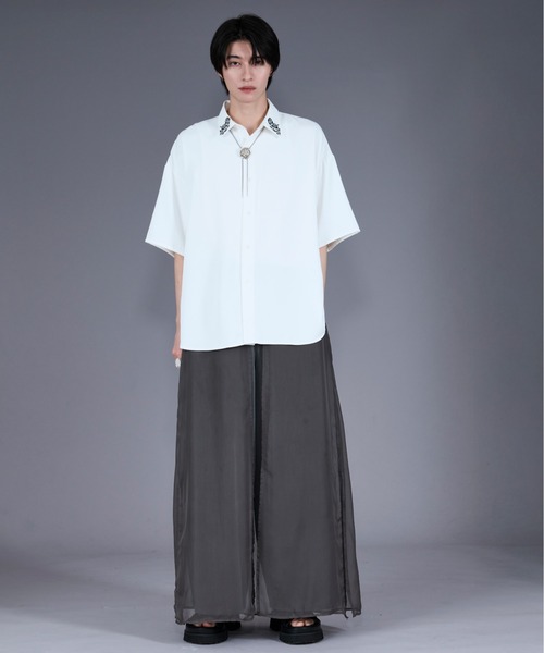 「Ellno Loset」 半袖シャツ LARGE ライトグレー メンズ_画像7