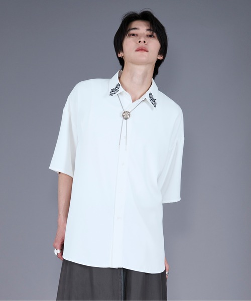「Ellno Loset」 半袖シャツ LARGE ライトグレー メンズ_画像9