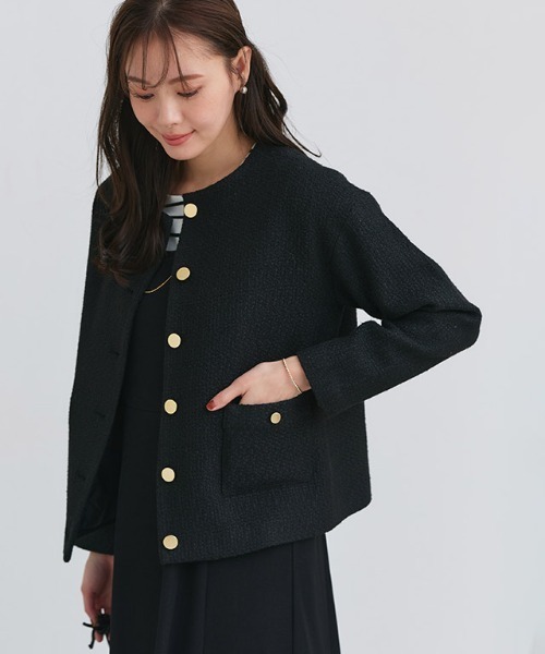 Pierrot（ピエロ） ジャケット ノーカラージャケット ツイードノー