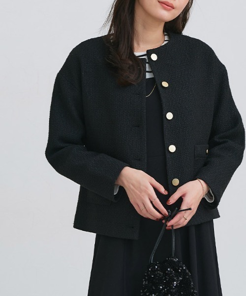 Pierrot（ピエロ） ジャケット ノーカラージャケット ツイードノー