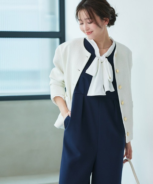 Pierrot（ピエロ） ジャケット ノーカラージャケット ツイードノー