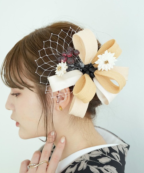 utatane 髪飾り リボンヘッドドレス風コーム 日本製 レディース