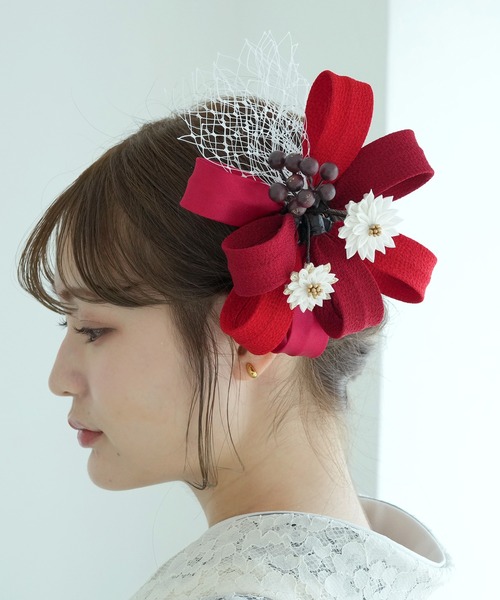 utatane 成人式 髪飾り リボンヘッドドレス風コーム 日本製 レディース