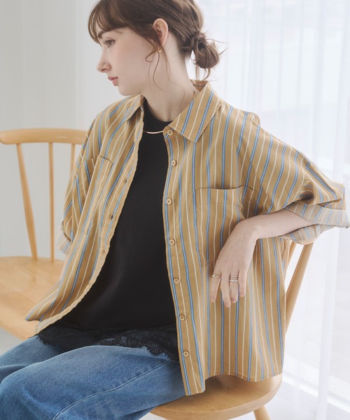 sorin シアーシャツ　ベージュ 半袖Tシャツ new ⁡ □ シアー半袖オーバーシャツ ⁡ color : ivory / greige / dark