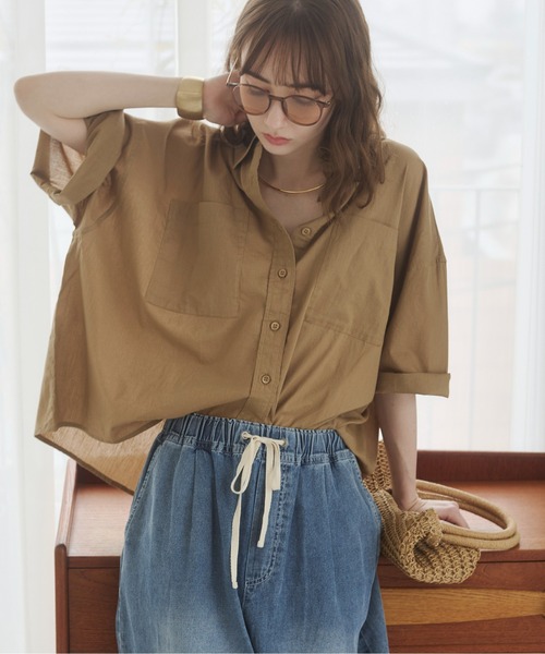 ANGIE ブラウス シャツ シアー オーバーサイズ レギュラーカラー半袖