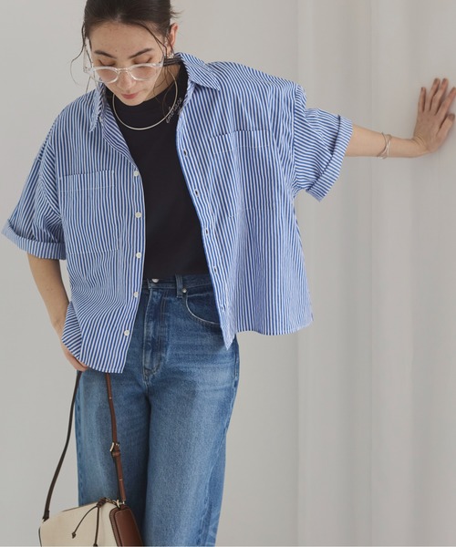 ANGIE ブラウス シャツ シアー オーバーサイズ レギュラーカラー半袖