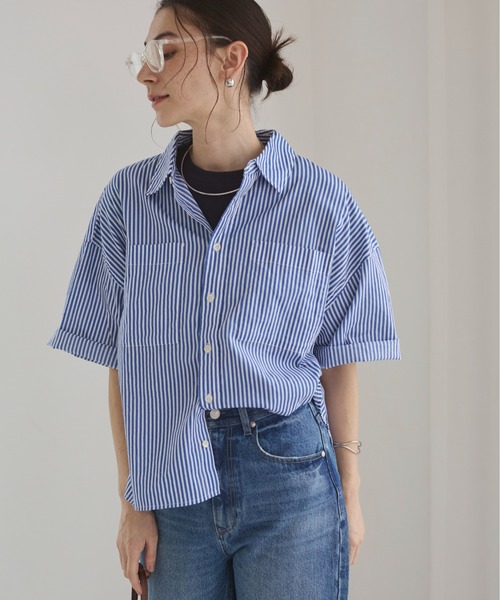 シャツ+ブラウス(半袖+袖なし) Oversize ette Tops ロングヨーク ハーフスリーブ/半袖 シャツ（シャツ/ブラウス）｜NOMINE