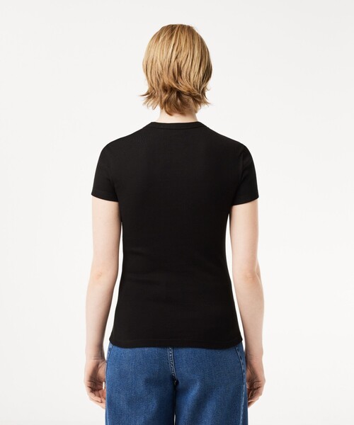 LACOSTE tシャツ タイトフィットリブニットTシャツ レディース