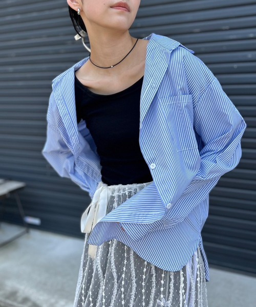 ブラウス シャツ COTTON OVERSIZED SHIRT STRIPE レディース MAISON DE THERESE ブラウス シャツ 長袖ストライプシャツ
