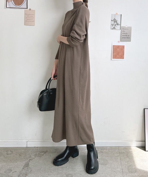 ワンピース ハイネックニットロングワンピース レディース