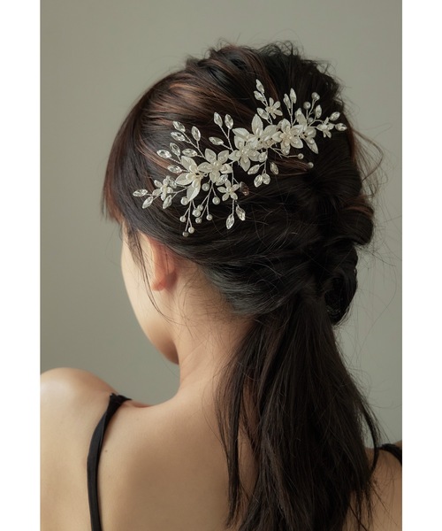 niana メタリックフラワービジューヘアコーム 結婚式 二次会