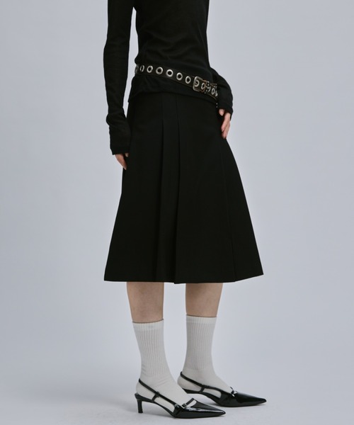 fekete レースミディプリーツスカート　ブラック セール】MIDI LACE PLEATS SKIRT / レースミディプリーツ