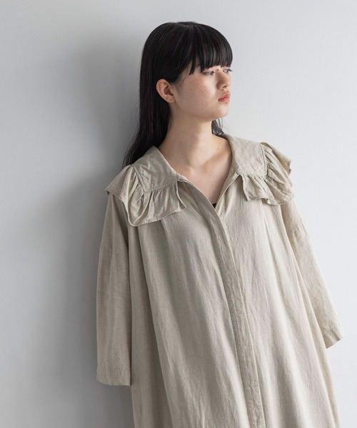 美品　リネンワンピース ワンピース リネンショールカラーSHワンピース 115220