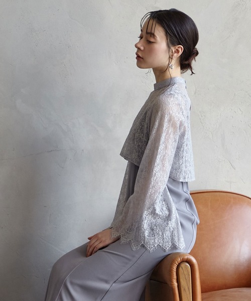 AIMER（エメ） ブラウス シャツ スリットスリーブラッセルレースプチ