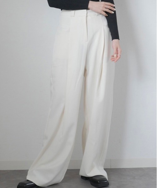 Ri スラックス Reurie' スラックス パンツ ベーシックタックワイドスラックス