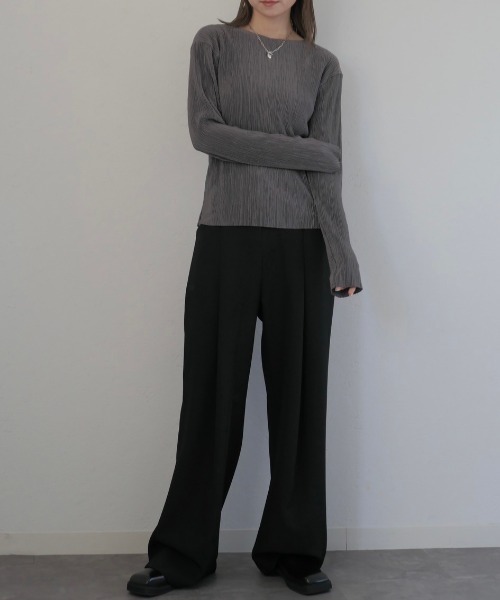 Ri スラックス Reurie' スラックス パンツ ベーシックタックワイドスラックス