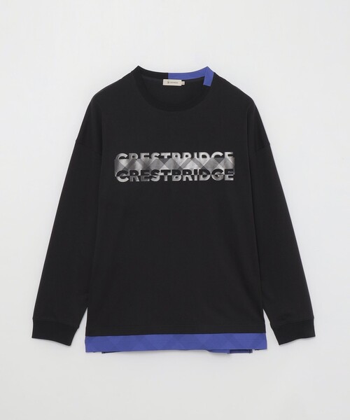❤️新品未使用❤️BLUELABEL CRESTBRIDGE ロングTシャツ38紺 CB CRESTBRIDGE tシャツ フォイルプリントパーシャルチェックロンT