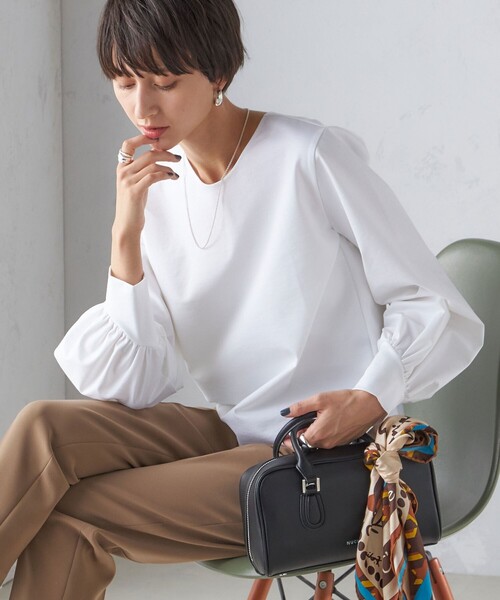 tシャツ 「手洗い可能」コットン ポンチ ボリューム 袖 プルオーバー レディース