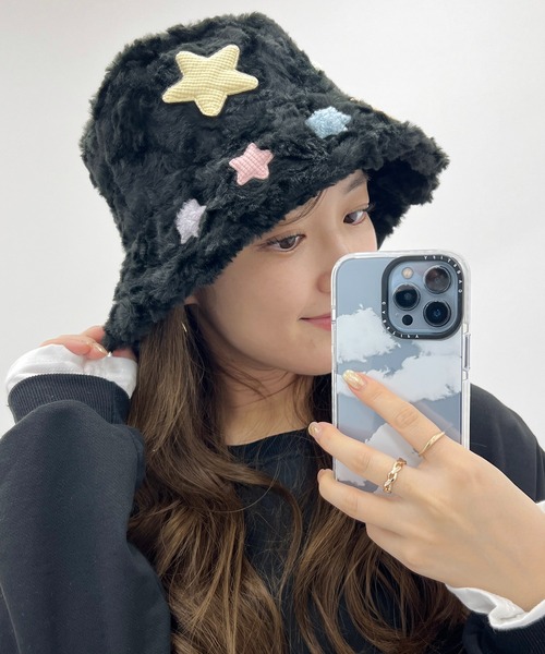 Lace Ladies 帽子 ハット カラフル スター ワッペン付き ファー