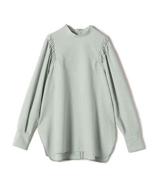 新品☆シップス☆ウール混 スタンドカラー 長袖　袖シャーリング ブラウス 手洗い可能〉ウール混 スタンドカラー 袖 シャーリング ブラウス