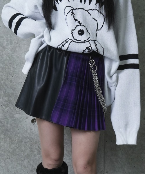 Amilige（アミリージュ） スカート PUバイカラーチェーンベルト付き