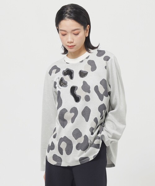 tシャツ 「ウォッシャブル」パンサージャカードカットソー レディース