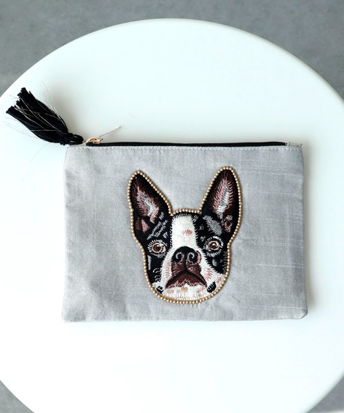 Three Four Time（スリーフォータイム） ポーチ ドッグ刺繍ポーチ