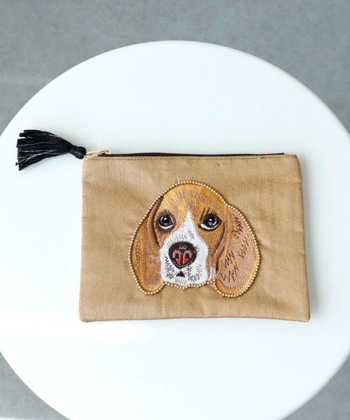 Three Four Time（スリーフォータイム） ポーチ ドッグ刺繍ポーチ