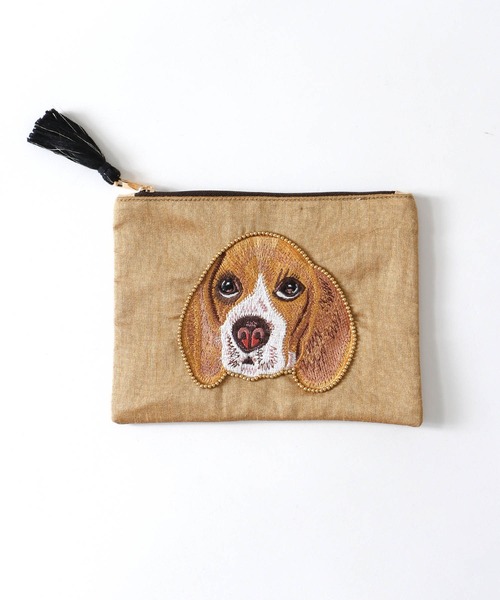 ハウンドトゥース柄ポーチ 馬ロゴ刺繍 Three Four Time（スリーフォータイム） ポーチ ドッグ刺繍ポーチ