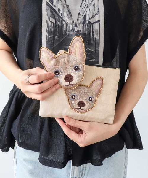 Three Four Time（スリーフォータイム） ポーチ ドッグ刺繍ポーチ