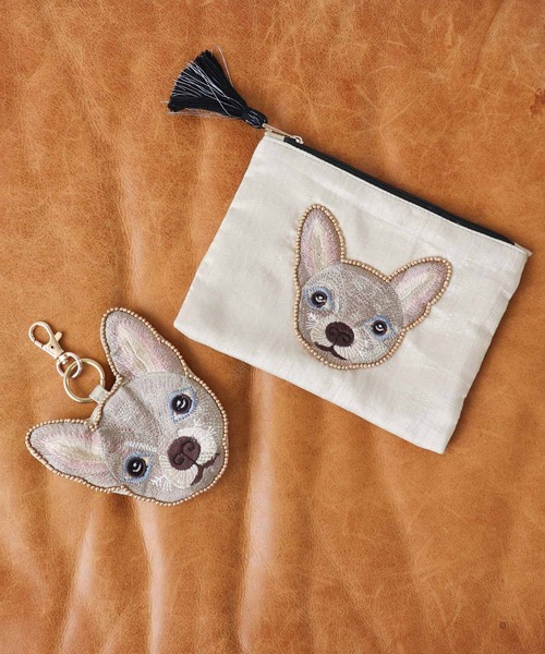 Three Four Time（スリーフォータイム） ポーチ ドッグ刺繍ポーチ