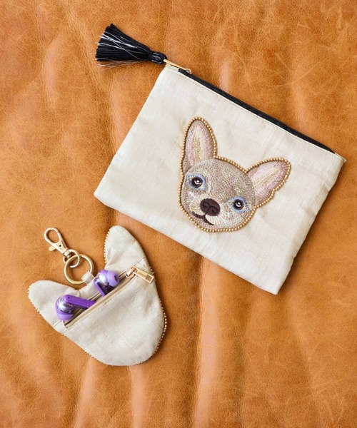 Three Four Time（スリーフォータイム） ポーチ ドッグ刺繍ポーチ