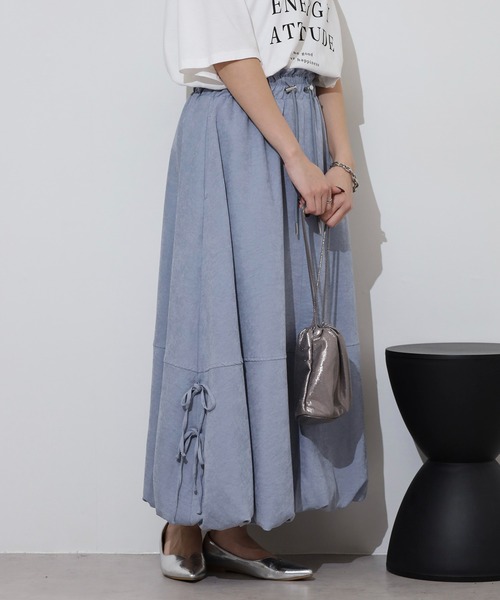 どんこ　慈雨　変形バルーン　かぼちゃ　フレアスカート グレー 青 フレアスカート 綿麻大花プリント | SKマキシ | 【公式】D*g*y ONLINE