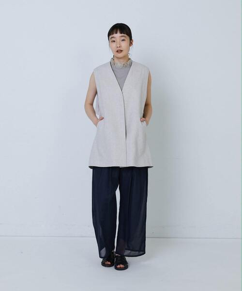 ベスト ジレ エステルリネンヘリンボーンバックコンシャスベスト レディース LOISIR ベスト ジレ エステルリネンヘリンボーンバック