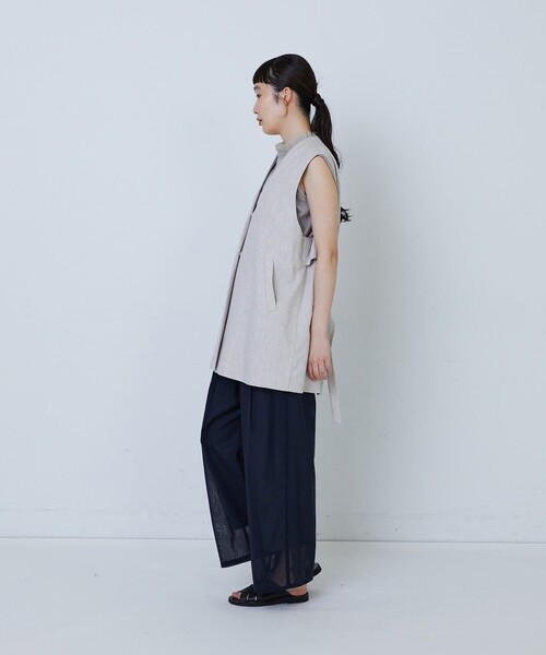 LOISIR ベスト ジレ エステルリネンヘリンボーンバックコンシャス