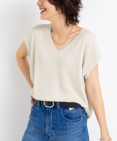 ベスト ジレ ラメスパンコールノースリーブVネックプルオーバーニット レディース NOLLEY'S ベスト ジレ ラメスパンコールノースリーブVネックプル